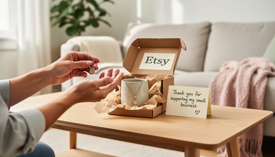 Jewelry box opened on a bedside table with delicate pendant and earrings laid on tissue paper